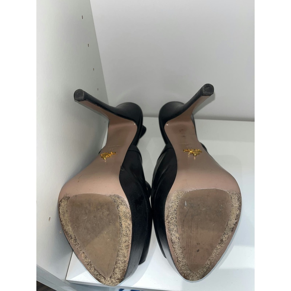 Prada Womens Leather Open Toe Slingback Platform Stiletto Heels Black Size 39 - Picture 3 of 5